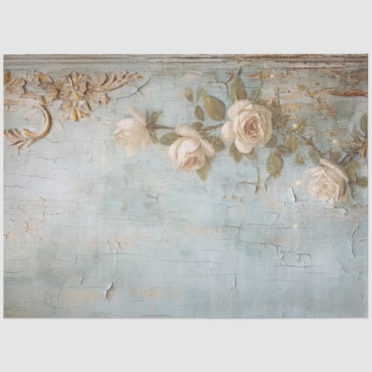 ヴィンテージホワイト英語バラ金ゴールドフォイルオーナメント 薄葉紙 (正面)