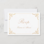 ヴィンテージホワイト金ゴールドムスリムウェディングRSVPカード 出欠カード (正面)