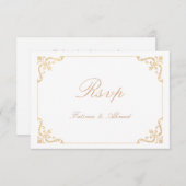 ヴィンテージホワイト金ゴールドムスリムウェディングRSVPカード 出欠カード (正面/裏面)