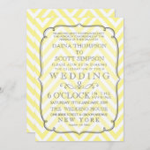 ヴィンテージホワイト&イエローシェブストライプロン結婚 招待状 (正面/裏面)