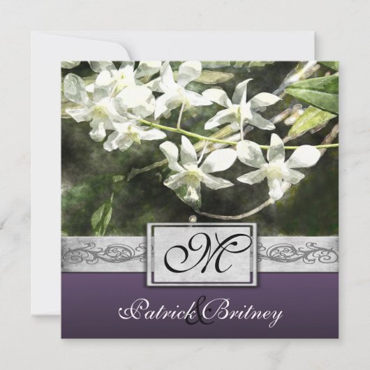 ヴィンテージホワイト&パープルオーキッド結婚式招待状 招待状 (正面)