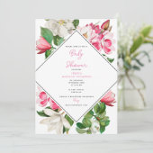 ヴィンテージホワイト&ピンクマグノリア花ベビーシャワー 招待状 (スタンド正面)