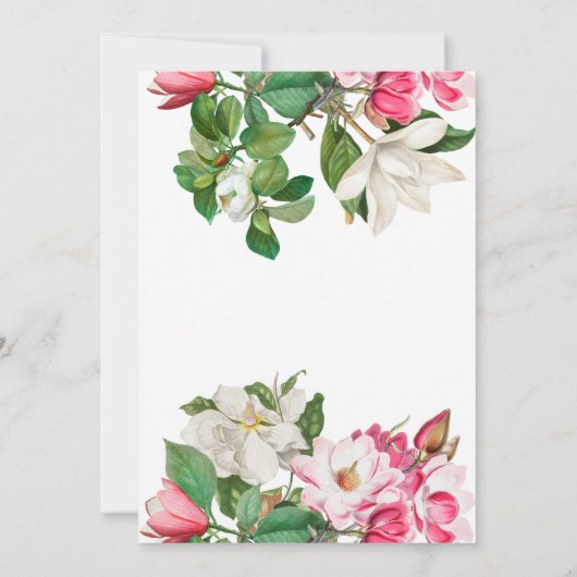 ヴィンテージホワイト&ピンクマグノリア花ベビーシャワー 招待状 (裏面)