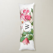 ヴィンテージホワイト&ピンクマグノリア花モノグラム ボディピロー (裏面 (縦))