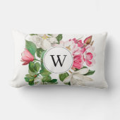 ヴィンテージホワイト&ピンクマグノリア花モノグラム ランバークッション (正面)