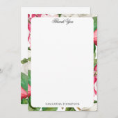 ヴィンテージホワイト&ピンクマグノリア花名前をカスタムする サンキューカード (正面/裏面)