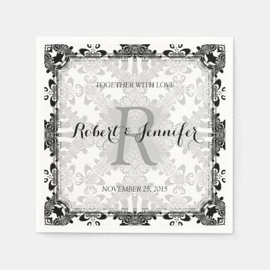 ヴィンテージホワイト+ブラックトライバルヴィンテージ紙ナプキンス スタンダードカクテルナプキン (正面)