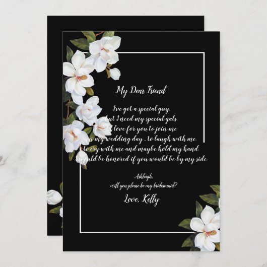 ヴィンテージホワイト・ローズが私の花嫁になる 招待状 (正面/裏面)