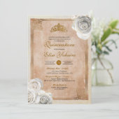 ヴィンテージホワイト&金ゴールドバラ王室のキンセアニェラ 招待状 (スタンド正面)