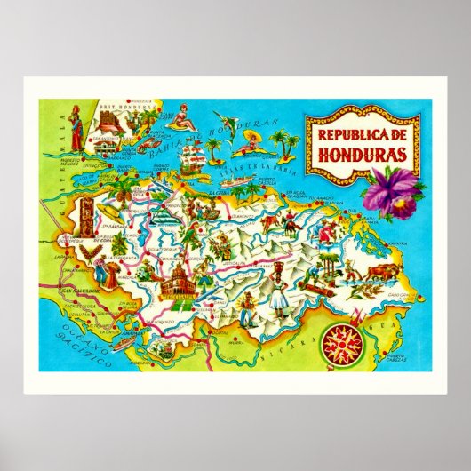 ヴィンテージホンジュラスマッププリント ポスター (正面)