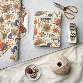 ヴィンテージホースウエスタンカウボーイフローラ ラッピングペーパー