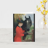 ヴィンテージホースガールレッドコートエクエストランシュガーキューブ カード (黄色い花)