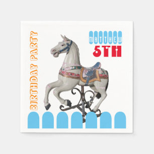 ヴィンテージホース回転木馬5歳誕生日紙ナプキン スタンダードカクテルナプキン