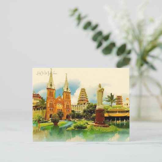 ヴィンテージホーチミンVietnam旅行水の色 ポストカード (スタンド正面)