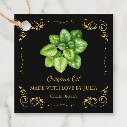ヴィンテージホームメイドオレガノ油スクエアつるラベル フェイバータグ (正面)