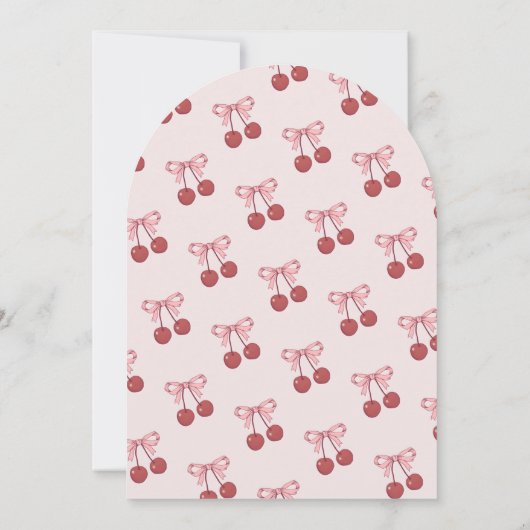 ヴィンテージボウさくらんぼオントップケーキピンクブライダルシャワー 招待状 (裏面)