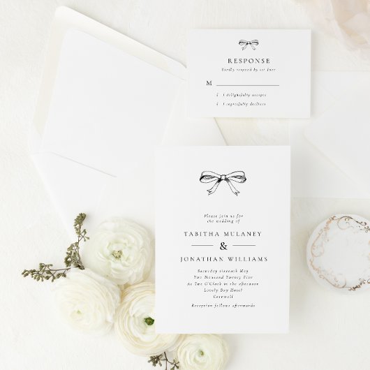 ヴィンテージボウクラシックブラックウェディングRSVPカード 出欠カード