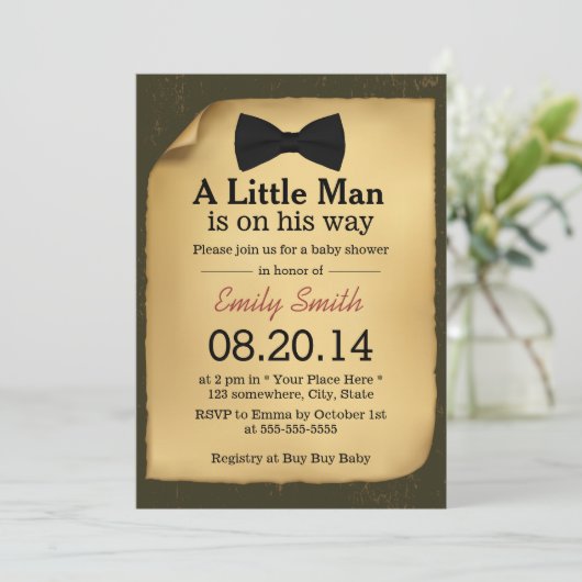 ヴィンテージボウタイリトルマンベビーシャワー招待状 招待状 (スタンド正面)