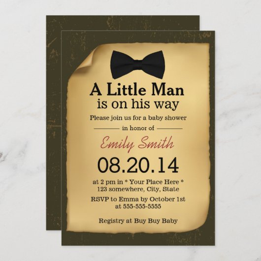ヴィンテージボウタイリトルマンベビーシャワー招待状 招待状 (正面/裏面)