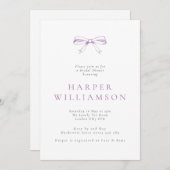 ヴィンテージボウパープルブライダルシャワー 招待状 (正面/裏面)