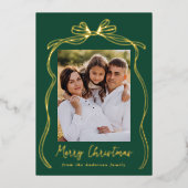 ヴィンテージボウメリークリスマスグリーン2写真 箔シーズンカード (正面)