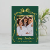 ヴィンテージボウメリークリスマスグリーン2写真 箔シーズンカード (立ち正面)