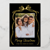 ヴィンテージボウメリークリスマスブラック2写真 箔シーズンカード (正面)