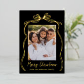 ヴィンテージボウメリークリスマスブラック2写真 箔シーズンカード (立ち正面)