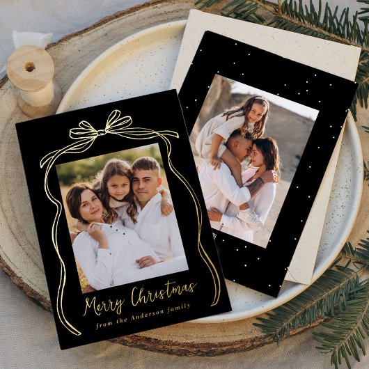 ヴィンテージボウメリークリスマスブラック2写真 箔シーズンカード
