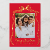 ヴィンテージボウメリークリスマスレッド2写真 箔シーズンカード (正面)