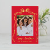 ヴィンテージボウメリークリスマスレッド2写真 箔シーズンカード (立ち正面)