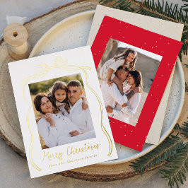 ヴィンテージボウメリークリスマス2写真金ゴールド 箔シーズンカード