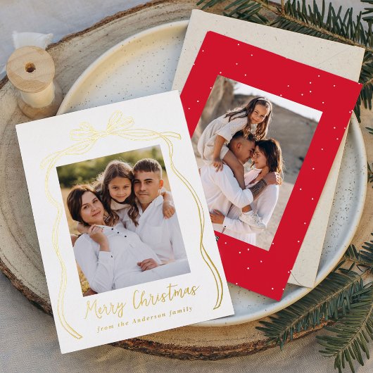 ヴィンテージボウメリークリスマス2写真金ゴールド 箔シーズンカード