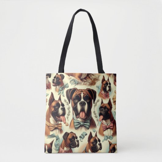 ヴィンテージボクサー犬シームレス トートバッグ (正面)