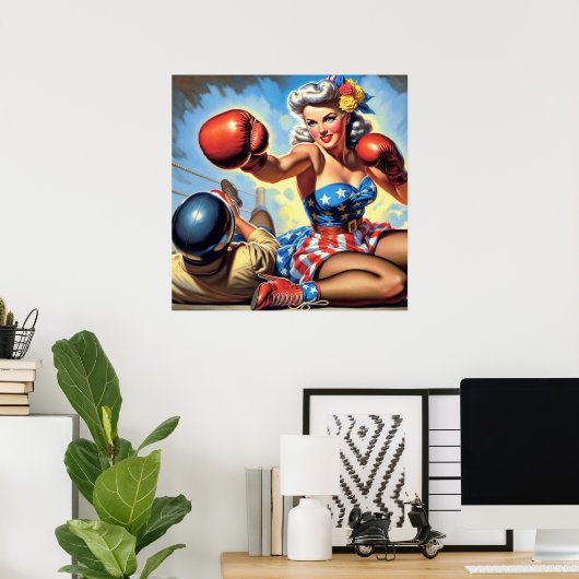 ヴィンテージボクシングガールイラストレーション ポスター (ホームオフィス)