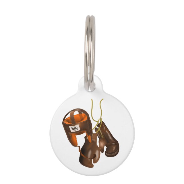 ヴィンテージボクシング用手袋及びヘルメット ペット　ネームタグ (正面)