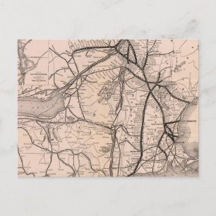 ヴィンテージボストンとモントリオール鉄道の地図(1887年) ポストカード