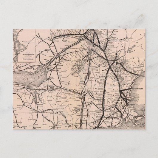 ヴィンテージボストンとモントリオール鉄道の地図（1887年） ポストカード (正面)