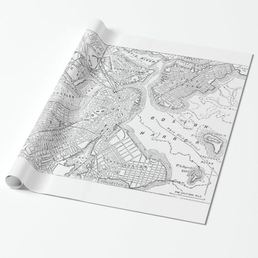 ヴィンテージボストンの地図（1878年） ラッピングペーパー (アンロールド)