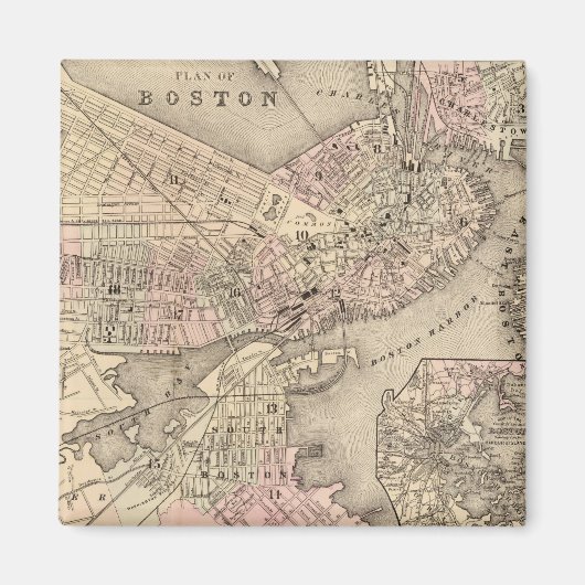 ヴィンテージボストンの地図（1880年） マグネット (正面)