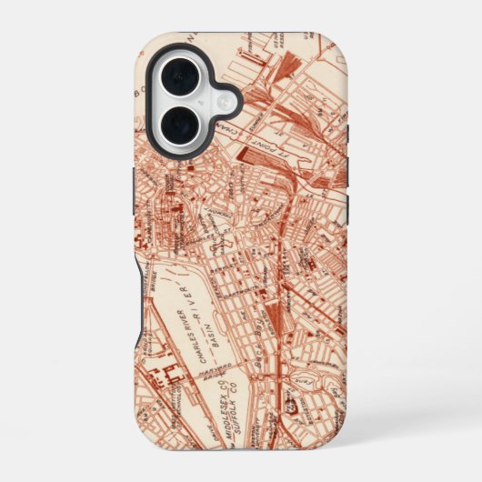 ヴィンテージボストンの地図 iPhone 16ケース (裏面)