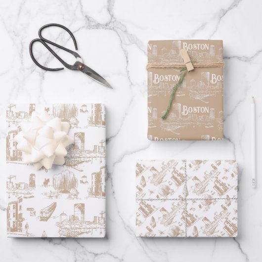 ヴィンテージボストンタン&ホワイト ラッピングペーパーシート (正面)
