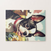 ヴィンテージボストンテリアイラストレーション ジグソーパズル (横)