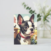 ヴィンテージボストンテリアイラストレーション ポストカード (スタンド正面)