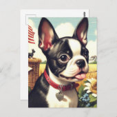 ヴィンテージボストンテリアイラストレーション ポストカード (正面/裏面)