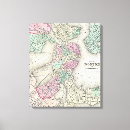ヴィンテージボストンハーバーの地図（1857年） キャンバスプリント (正面)