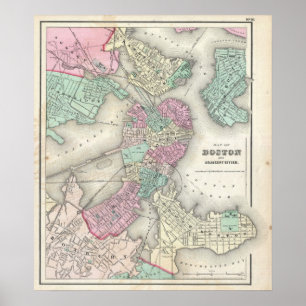 ヴィンテージボストンハーバーの地図(1857年) ポスター