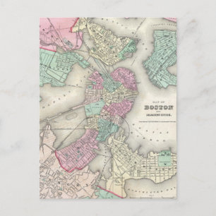 ヴィンテージボストンハーバーの地図(1857年) ポストカード