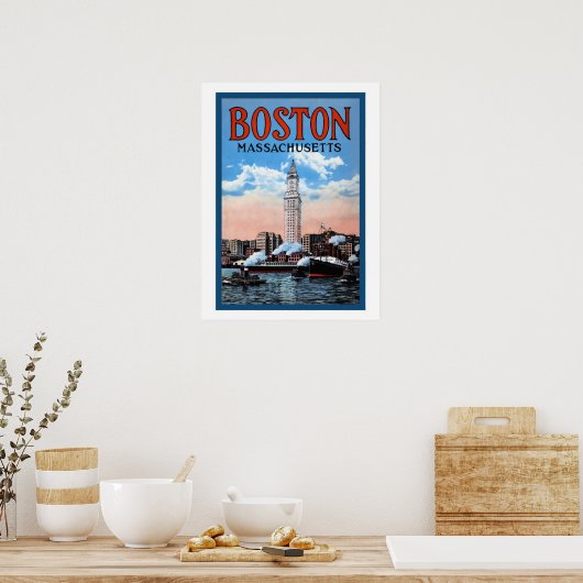 ヴィンテージボストンハーバーマサチューセッツ旅行ポスター ポスター (キッチン)