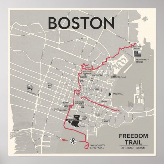 ヴィンテージボストンマサチューセッツの地図,ボストンマアメリカの地図 ポスター (正面)
